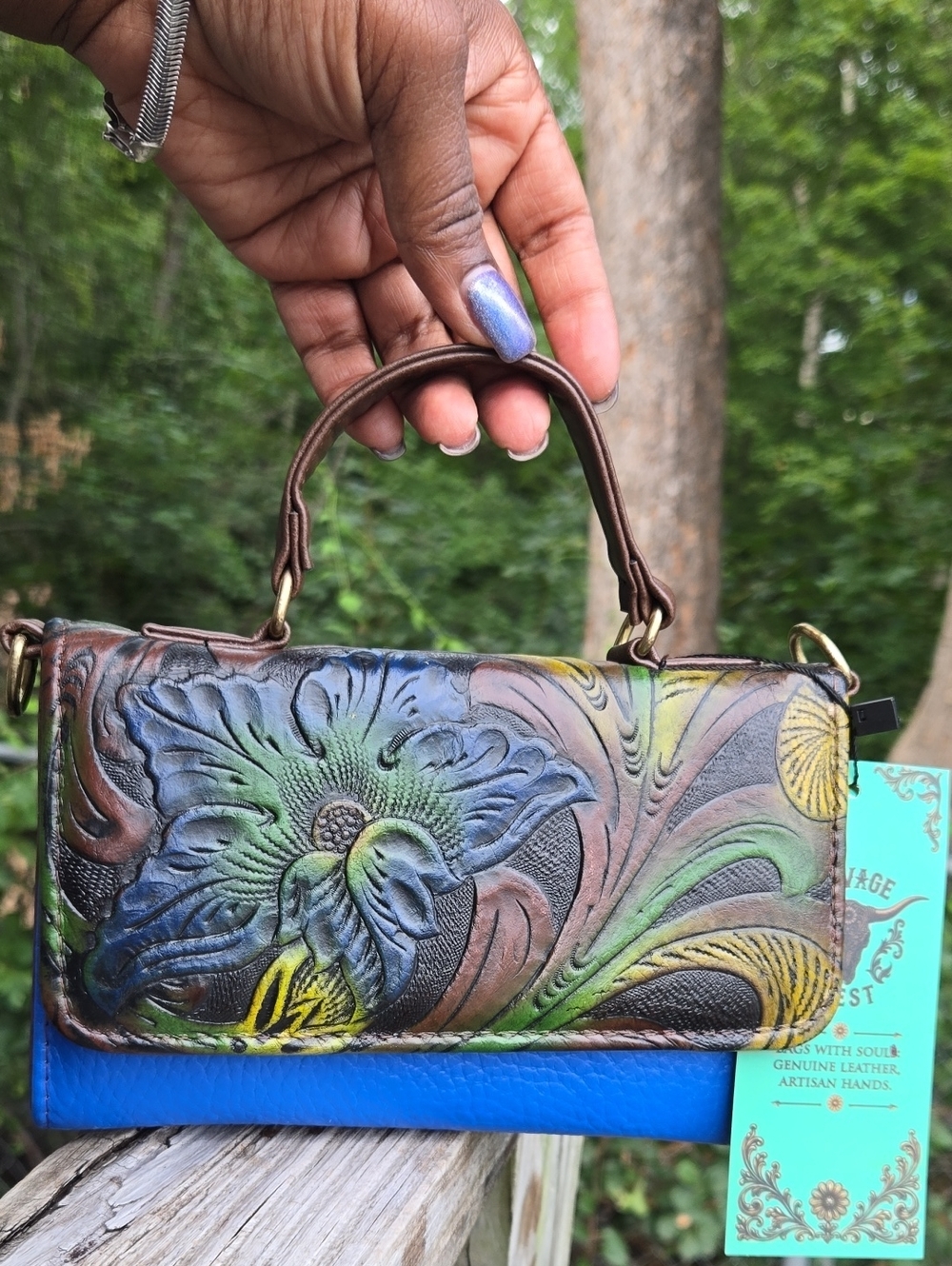 Savage West Hand-Tooled Floral Genuine Leather Crossbody Bag NWT